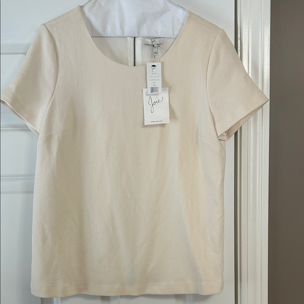 Joie Deleina Porcelain Wool Shift Back Zip Blouse Minimalist Design NWT